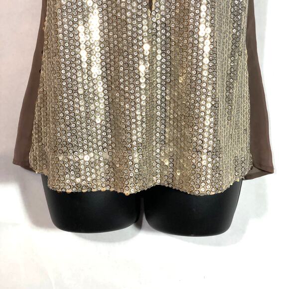 Sequin and Chiffon Tank Top Silver Gold, Brown BKE Boutique Medium The Buckle - Picture 3 of 8